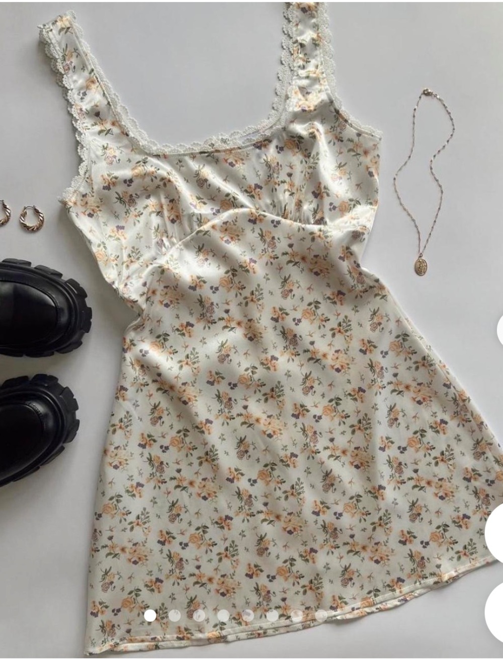Princess Polly Cream Floral Lace-Trim Slip Dress